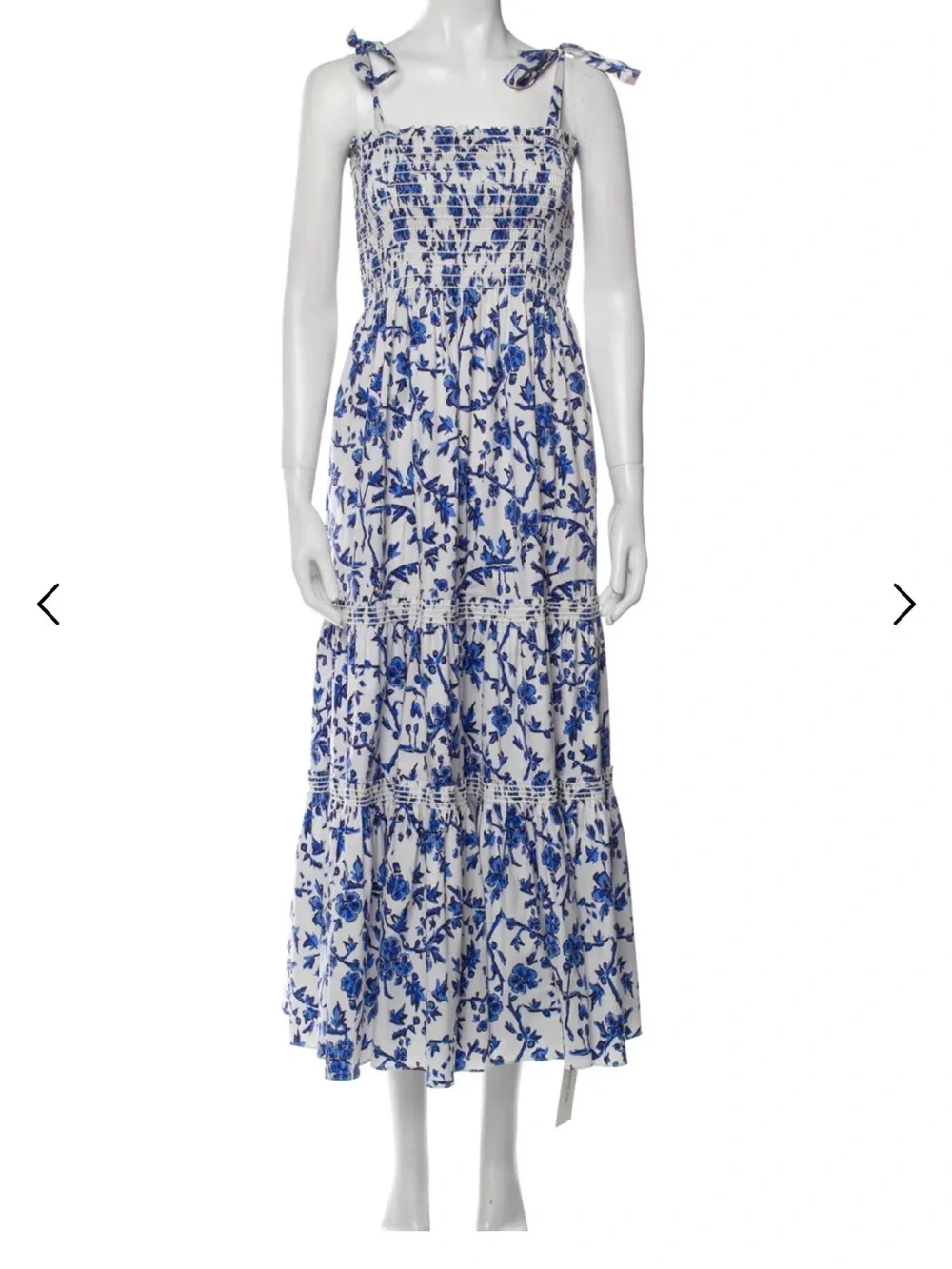 Tory Burch White and Blue Floral Tie-Shoulder Maxi Dress
